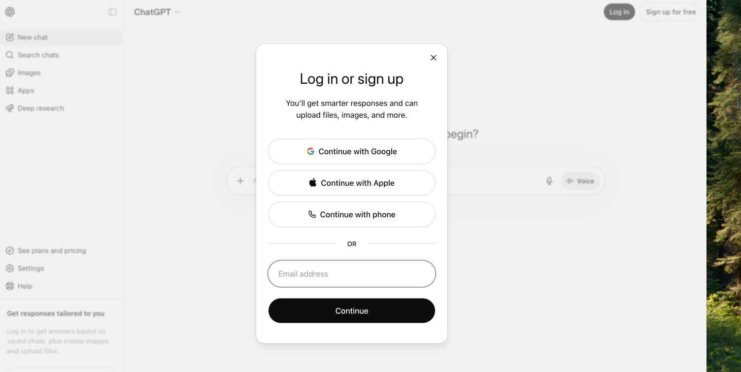ChatGPT homepage with the Sign up button highlighted
